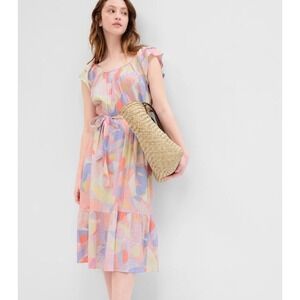 GAP Candy Floral Print Tiered Midi Dress Size Medium Tie Lined Pastel Summer EUC